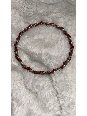 Women's Unbranded Twisted Silver & Red Beaded Bracelet One Size